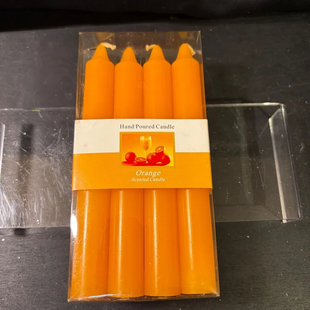 Hand Poured Orange Scented Taper Candles Set of 4 10 Inch Citrus Dinner Candles